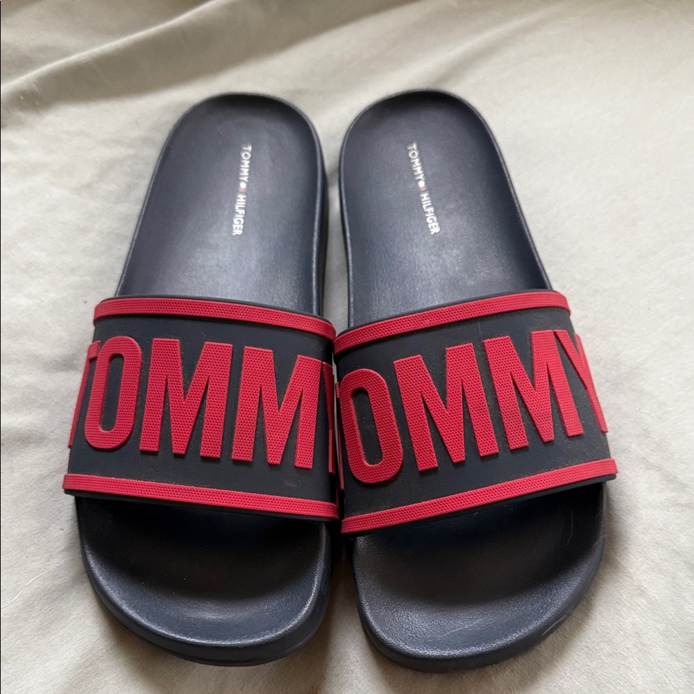 Tommy Hilfiger Navy Slides with Red Tommy logo